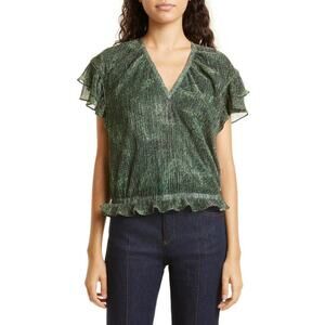 Ramy Brook Harissa Blouse Top Womens Sz Medium Crepe Metallic Leopard Print